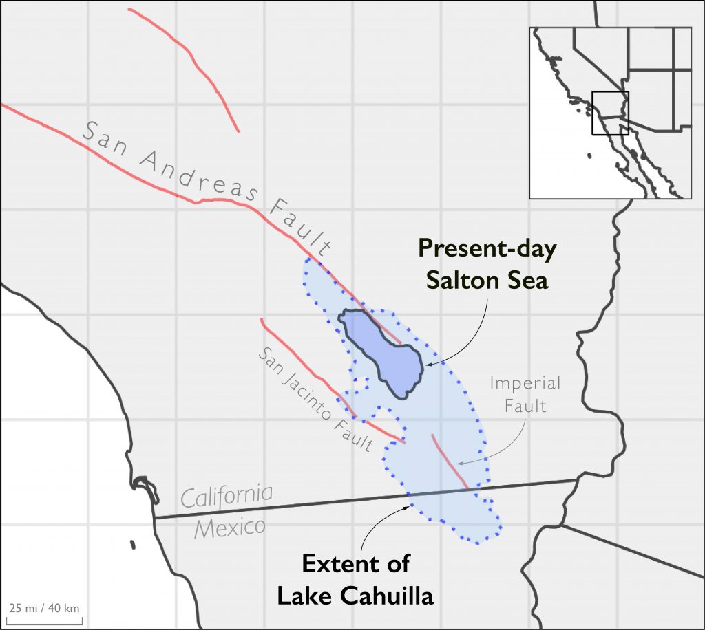 Smaller blue lake within larger light blue outline