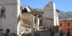 Italy has seen the lowest decrease in EQFL over the last five centuries due to its aging build-ings, like this medieval basilica in Norcia, which crumbled when an earthquake struck the re-gion in 2016. CC0 Public Domain.